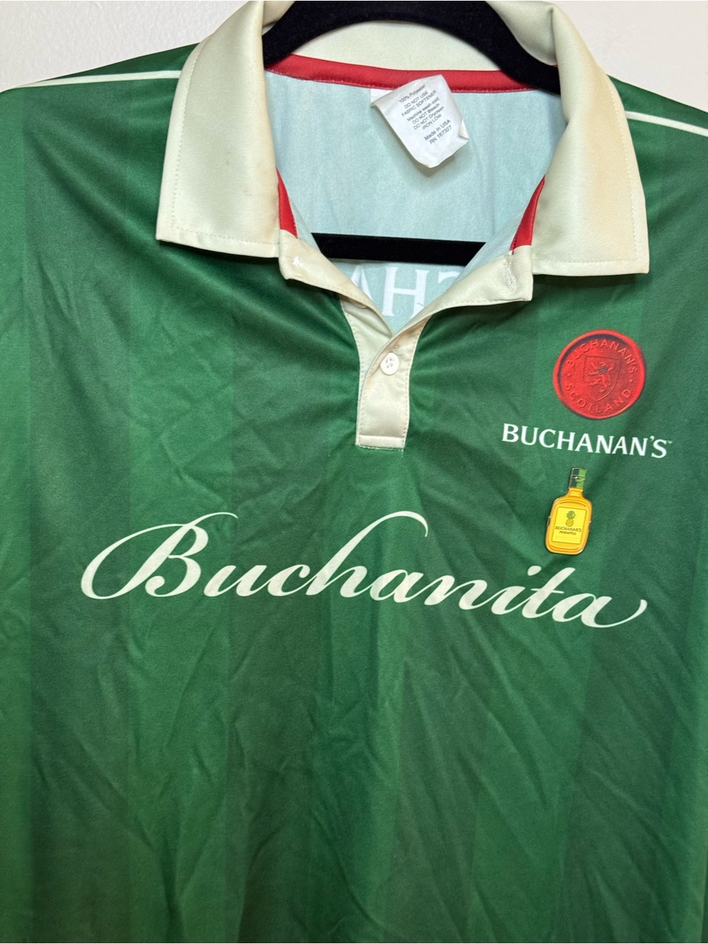 Green soccer Polo Shirt with Cream Trim - Picture 2 of 5